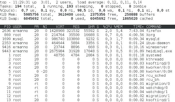 output comando top