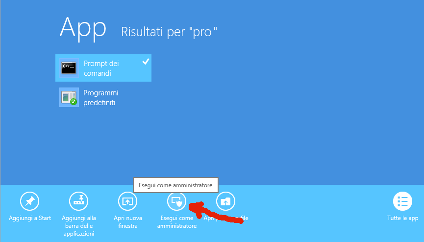 esegui come amministratore windows 8