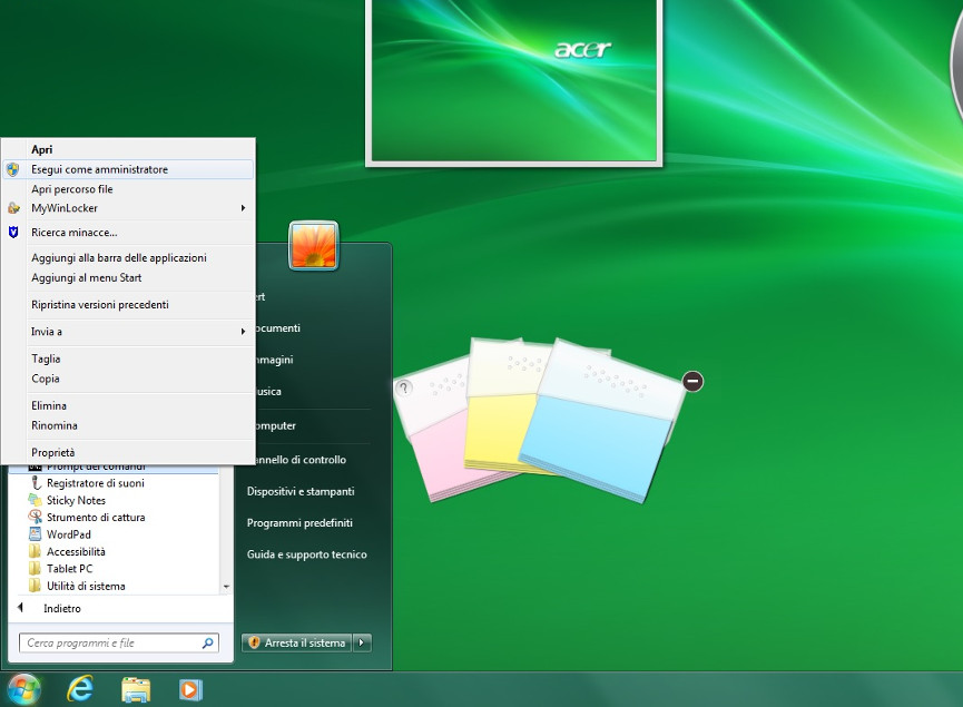 esegui come amministratore windows 7