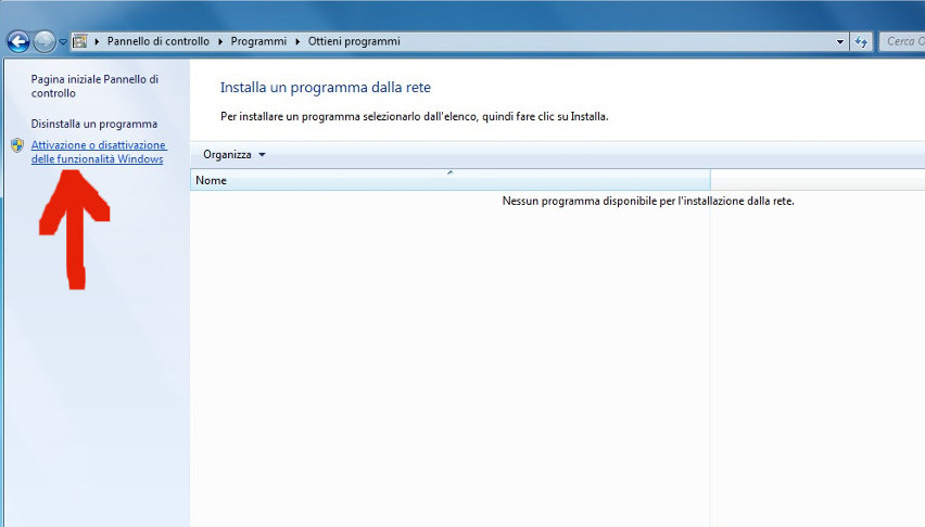 attivazione funzionalità windows 7